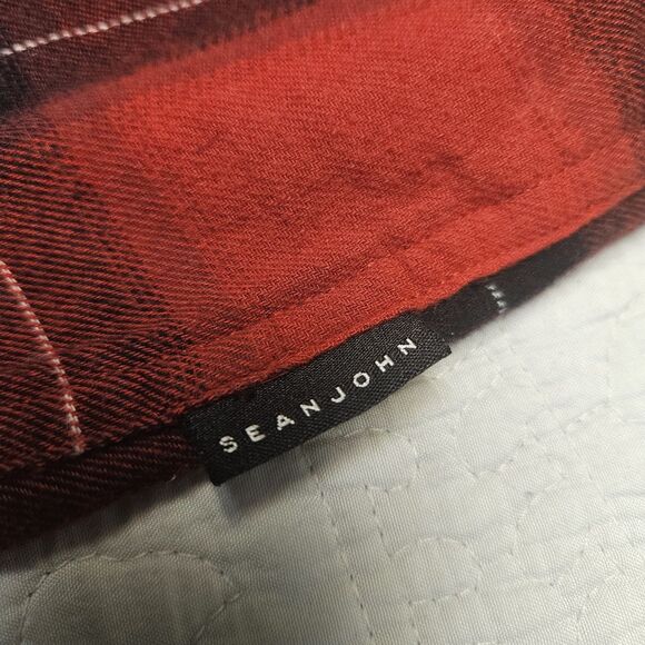 Red Flannel Button Down Causual Colloard Shirt,Sean John Brand warm long sleeve - Picture 7 of 8